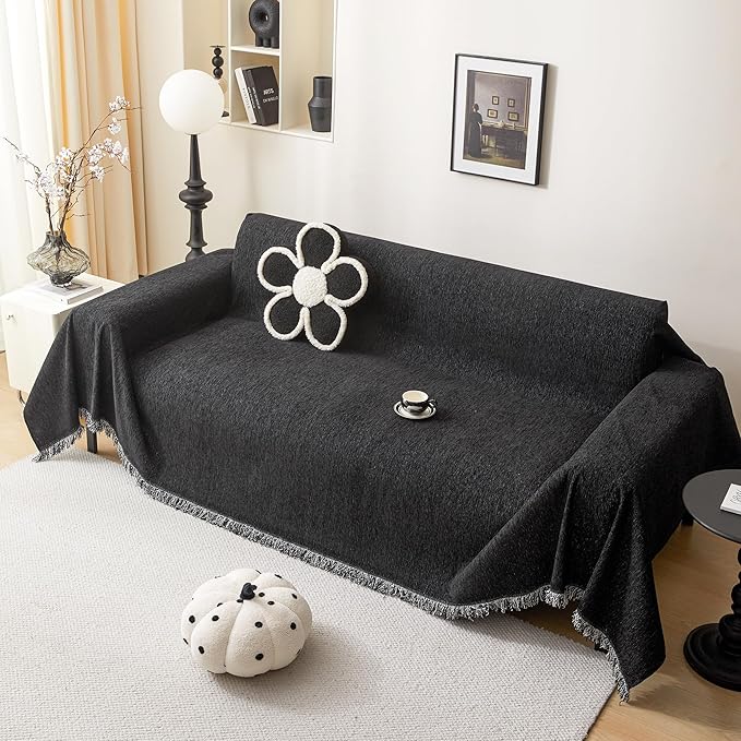 MEETSKY Pet Couch Covers for Sofa, Washable Sofa Covers for 3 CushionCouch, Chenille Couch Cover for Sectional Sofa, Thick Couch Protector Covers for Dogs, 91" x 134", Black