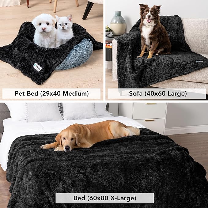 PETAMI Fluffy Fleece CAT and Dog Throw Blanket, Black, X-Large