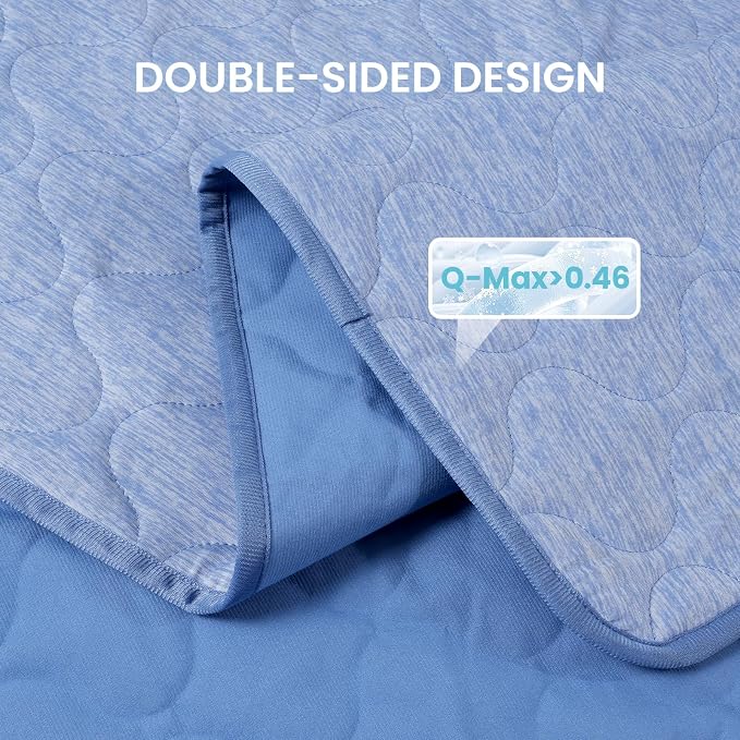 Cozy Bliss Deluxe Leakproof Cooling Blanket for Dogs Q-Max 0.5, Sofa Topper & Couch Protector for Pet, Soft & Durable Washable Pet Cooling Mat for Hot Weather, Haze Blue, 30"x70"