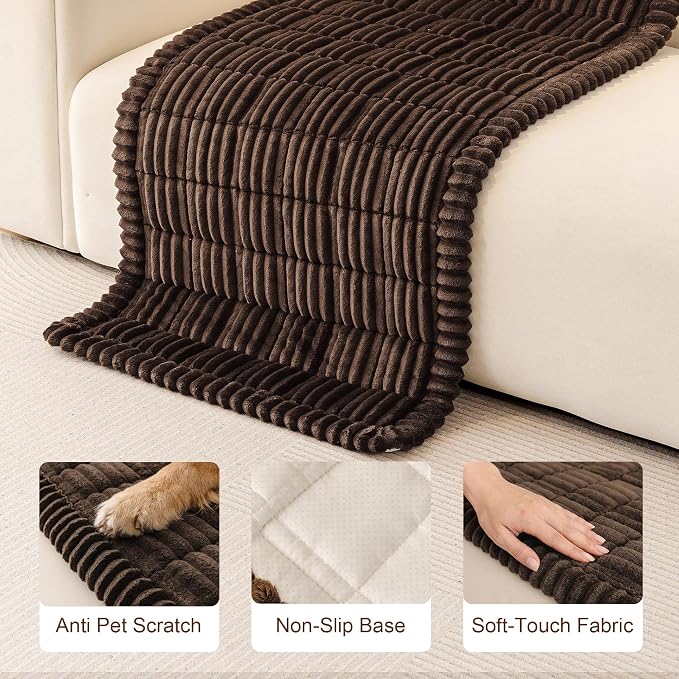 MEETSKY Couch Covers for 3 Cushion Sofa Pet Friendly, Non Slip Couch Cover for Dogs Washable, Soft Sofa Covers Couch Protector Covers, Dog Mat for Couches, Chocolate, 27.6" x 82.7"