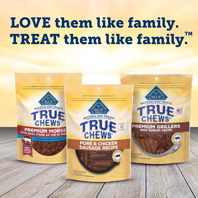 Blue Buffalo True Chews Dog Treats, Made in the USA with Natural Ingredients, Pork and Chicken Sausage Recipe, 14-oz Bag