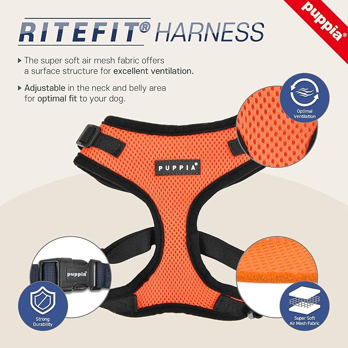 Puppia Authentic RiteFit Harness with Adjustable Neck, Small, Royal Blue