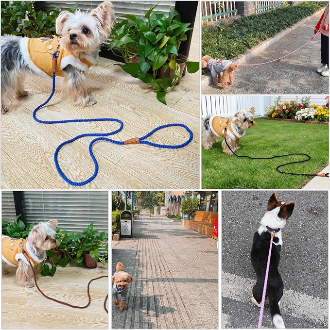 5 FT Puppy Leash for Small Dogs - 1/5" Lightweight & Soft Cotton Braided Rope Dog Leash for Tiny Breeds/Cats Daily Walks Training, Blue