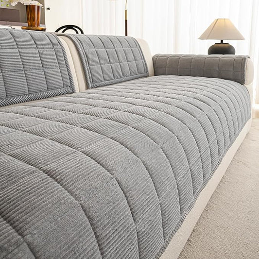 Velvet Couch Covers for Sectional Sofa Washable, Non-Slip L Shaped Sectional Couch Cover, Soft Pet Couch Covers for Sofas, Furniture Slipcovers for Single Sofa(1PC,35"x35",Light Grey)