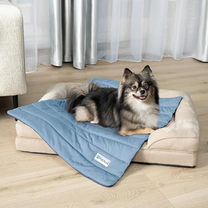 PetAmi Dog Cooling Mat, Q-Max Pet Cooling Blanket with Thick Cushioning, Self Cooling Pad for Dogs & Cats, Reversible Summer Mat for Crate, Couch, Kennel, Gray/Light Grey, Medium (29x40)