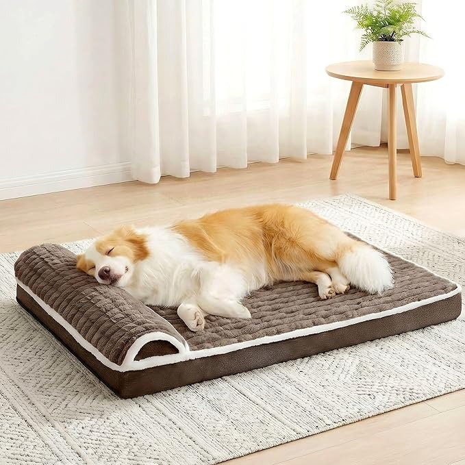 Orthopedic XL Dog Bed Large Sized Dog with Pillow 48''X30'', Waterproof Soft Comfortable Egg Crate Foam Pet Crate Beds Mat with Removable Washable Cover and Non-Slip Bottom, Taupe