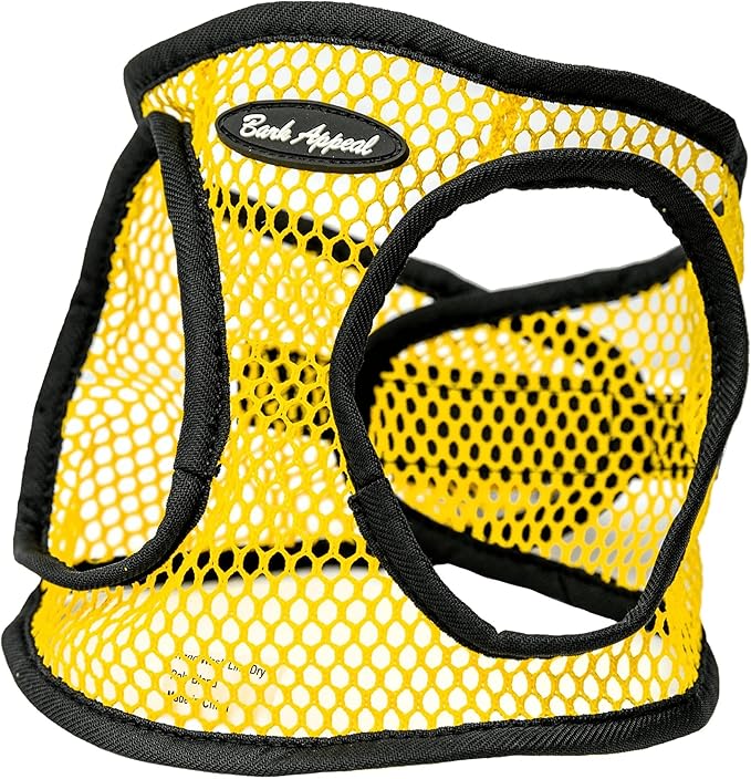 Bark Appeal Netted Step-in Dog Harness for All Sized Pets – Updated Sizing, Re-Measuring is Essential – Soft Netted Mesh – Adjustable Strap & Heavy Duty Clip – L (18-20.5” Chest), Yellow Textured