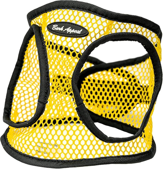 Bark Appeal Yellow Netted Step-in Dog Harness for Large to X-Large Sized Pets – Updated Sizing, Remeasuring is Essential – Soft Netted Mesh – Anti-Choke with Adjustable Strap & Heavy Duty Clip – XL