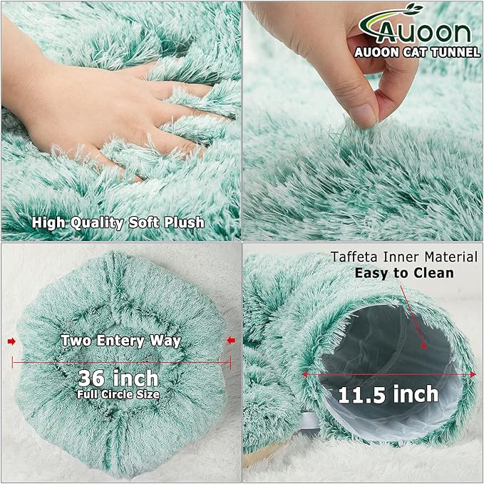 AUOON Cat Tunnel Bed for Indoor Cats - Large Cat Donut Tunnel with Hanging Ball Toy, Collapsible 2-in-1 Multifunctional Interactive Cat Toy for Kitten, Puppy, Rabbit, Ferret (Brown)