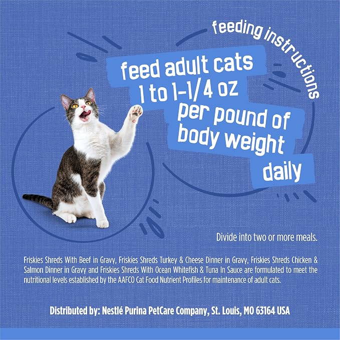 Friskies Purina Wet Cat Food Variety Pack, Shreds with Beef, Turkey & Cheese Dinner, Chicken & Salmon Dinner, and with Ocean Whitefish and Tuna - 5.5 oz. Cans (Pack of 80)