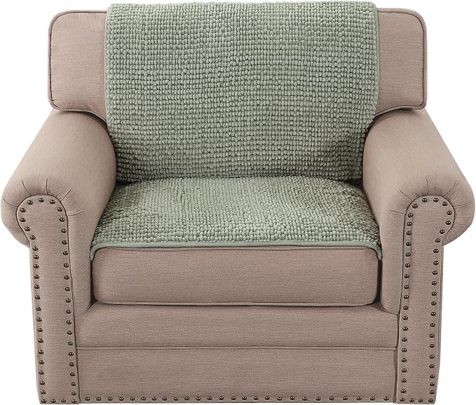 H.VERSAILTEX Plush Chenille Couch Armrest Cover 2 Packs Thick and Soft Sofa Covers Furniture Protector Cover for Pets (27.5" x 27.5", Sea Foam)