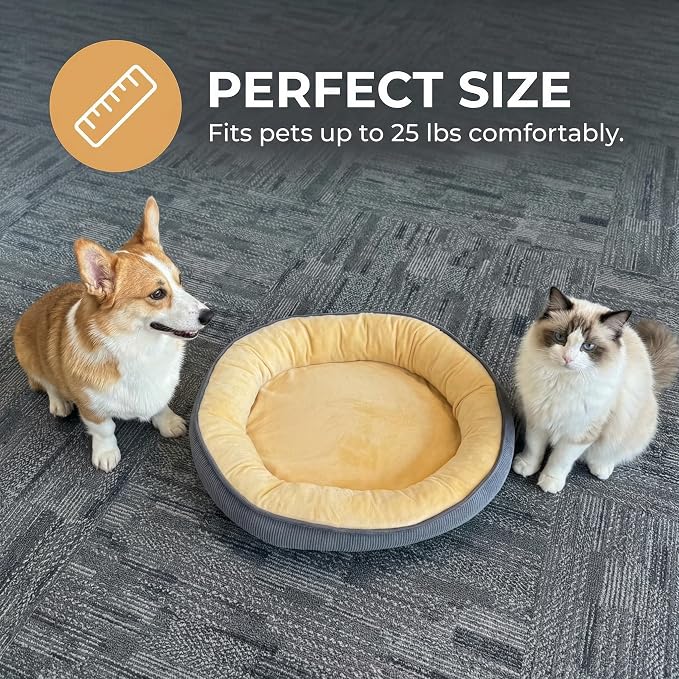 Calming Dog Bed for Small Dogs 18"x20" - Washable Donut Pet Bed with Anti-Slip Bottom, Soft Puppy Bed for Indoor Kittens and Cats with Removable Cover (Beige)