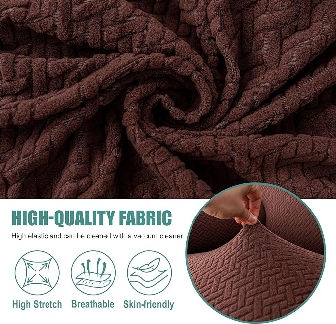Genina Recliner Loveseat Covers with Console, Stretch Reclining Sofa Covers, 2 Seater Couch Cushion Stripe Jacquard Recliner Slipcovers,Furniture Protector Covers for Pet (Chocolate)