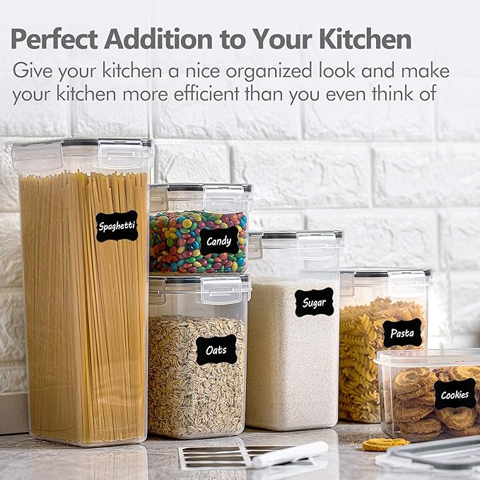 CHEFSTORY Airtight Food Storage Containers with Lids, 8 PCS Plastic Storage Canisters for Kitchen & Pantry Organization,Dry Food Canisters for Flour, Sugar and Cereal
