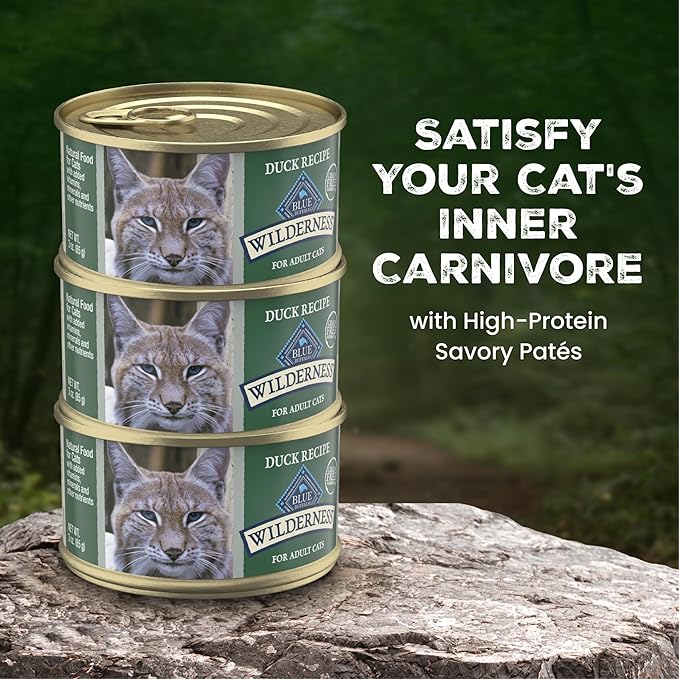 Blue Buffalo Wilderness Duck Paté Adult Wet Cat Food, High-Protein & Grain-Free Recipe Enhanced with Vitamins, Minerals, and Other Nutrients, 3-oz. Cans (24 Count)