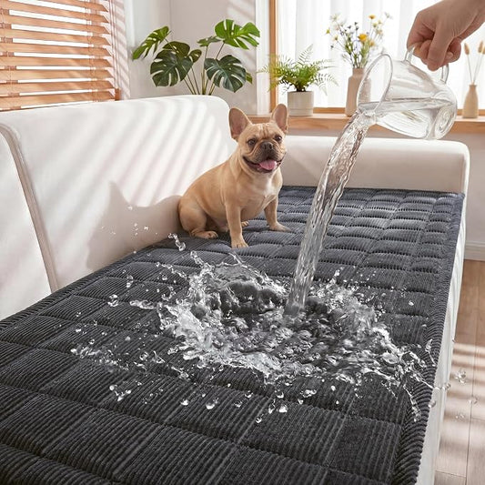 Fixwal Waterproof Dog Couch Cover, Washable Non-Slip Pet Couch Covers for Sofa, Leak-Proof Sofa Protector for Dogs, Pet Friendly Corduroy Furniture Cover (Dark Grey, 27.6" x 59.1")