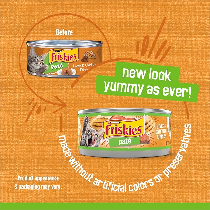 Friskies Purina Wet Cat Food Pate, Liver and Chicken Dinner - 5.5 oz. Cans (Pack of 48)