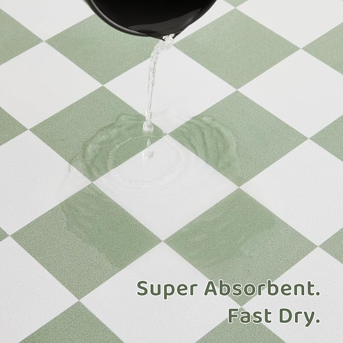 Checkered Dog Feeding Mat, Absorbent Mats for Dog Food and Water Bowl, Dispenser, Retro Modern Aesthetic Sage Green Checkerboard Pet Placemat for Dogs, Cats, Puppy Accessories, 12" X19”