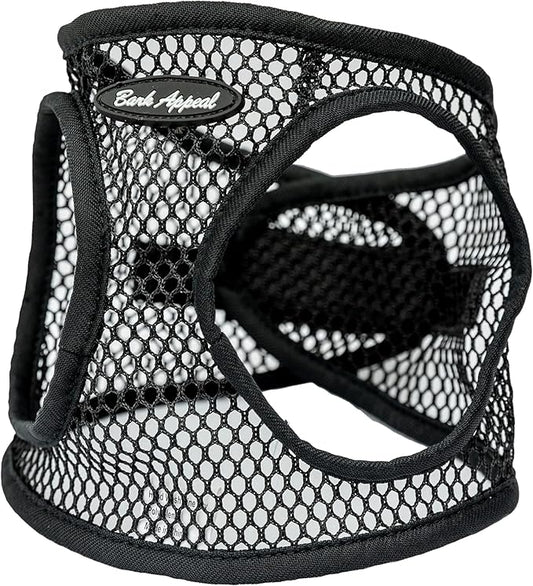 Bark Appeal Netted Step-in Dog Harness for All Sized Pets – Updated Sizing, Re-Measuring is Essential – Soft Netted Mesh – Adjustable Strap & Heavy Duty Clip – L (18-20.5” Chest), Black Textured