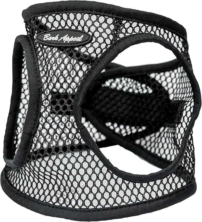 Bark Appeal Netted Step-in Dog Harness for All Sized Pets – Updated Sizing, Re-Measuring is Essential – Soft Netted Mesh – Adjustable Strap & Heavy Duty Clip – M (15.5-18” Chest), Black Textured