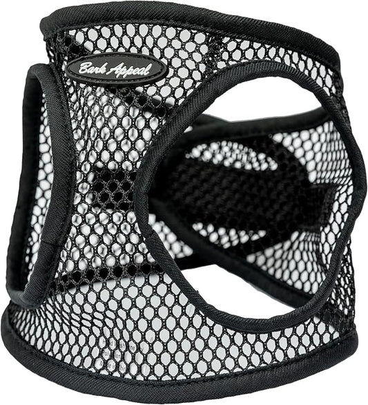 Bark Appeal Black Netted Step-in Dog Harness for XS to Small Sized Pets – Updated Sizing, Remeasuring is Essential – Soft Netted Mesh – Anti-Choke with Adjustable Strap & Heavy Duty Clip – S