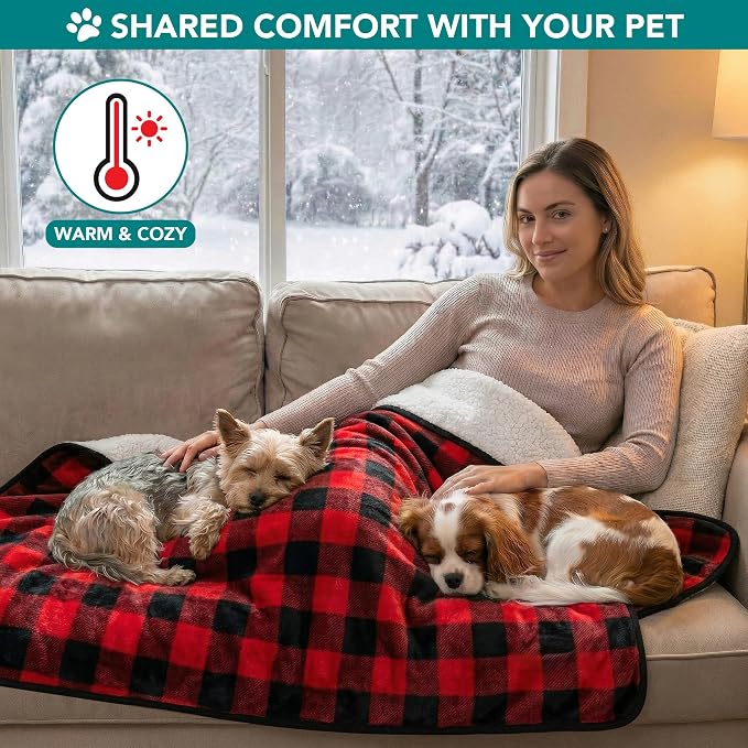 PetAmi Waterproof Dog Blanket for Small Medium Dogs, Pee Proof Pet Blanket for Couch Bed, Reversible Water Proof Blanket for Puppy Indoor Cat, Soft Dog Fleece Blankets Washable, 29x40 Checkered Red