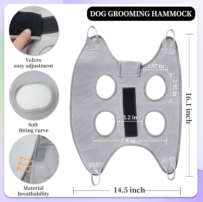 PatiencET Dog Grooming Hammock Pet Hammock Cat Nail Clipper Hammock for Nail Trimming Dog Sling for Nail Clipping Dog Hanging Harness (Gray XS)