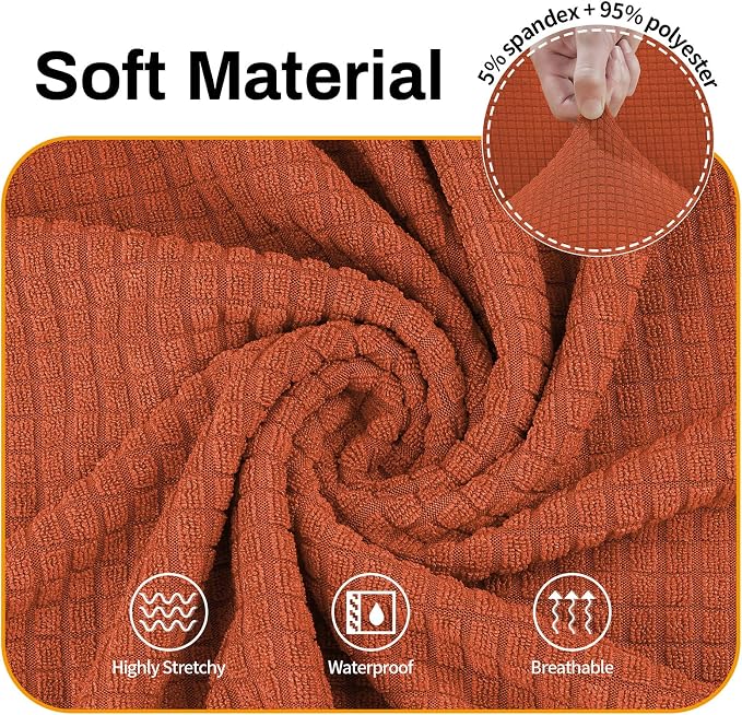Asnomy Couch Covers for 3 Cushion Couch Stretch Sofa Covers Slipcovers, Pet Protector Furniture Covers for Dogs Cats Spandex Jacquard Fabric Small Checks （Large，Punpkin）