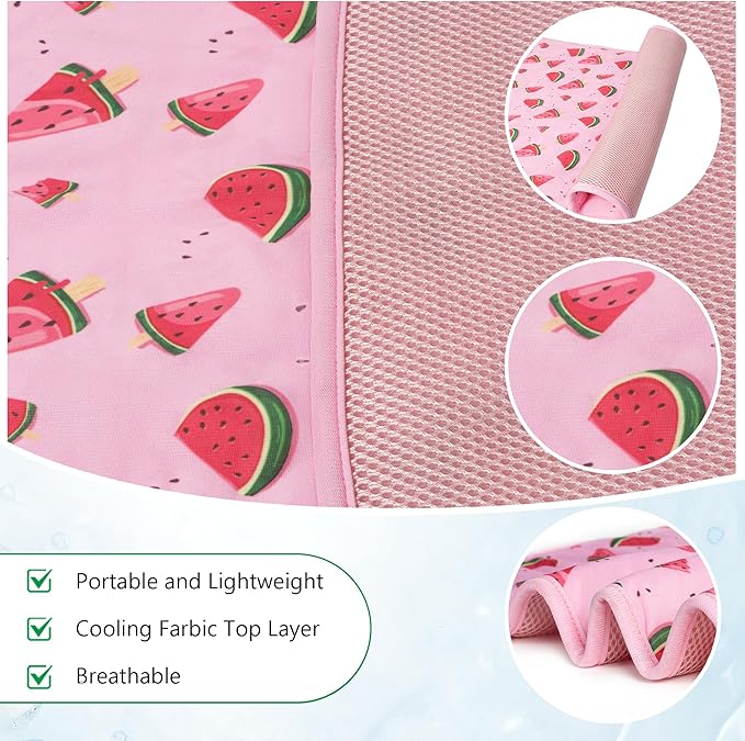 DELIFUR Cat Cooling Mat- Pet Cooling Mat Outdoor for Dogs Ice Pad for Kitten Cat Puppy Machine Washable (Medium, Pink Watermelon)