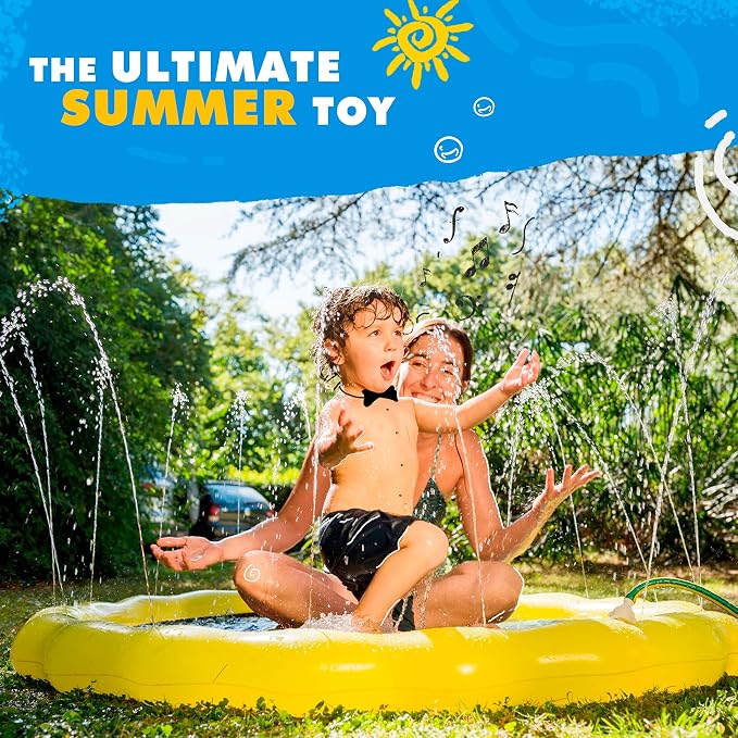 SplashEZ 3-in-1 Splash Pad, Sprinkler for Kids and Baby Pool for Learning – Children’s Sprinkler Pool, 60’’ Inflatable Water Summer Toys – “Around The World” Outdoor Play Mat for Babies & Toddlers