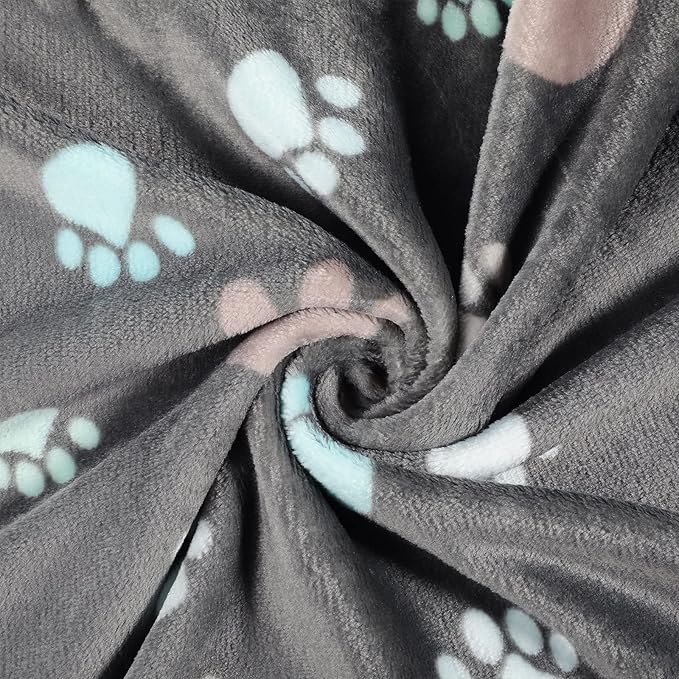 Tegeme 12 Pcs Pet Blankets 23 x 16 Inch Soft Fluffy Fleece Dog Cat Warm Paw Print Pattern Blankets Flannel Throw for Pets Dog Puppy Cat(Dark Gray)