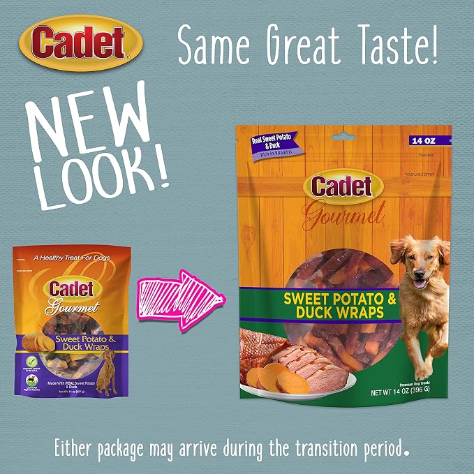 Cadet Gourmet Sweet Potato & Duck Dog Treats Wraps - Healthy & Natural Sweet Potato & Duck Dog Training Treats for Small & Large Breeds - Inspected & Tested in USA (14 oz.)