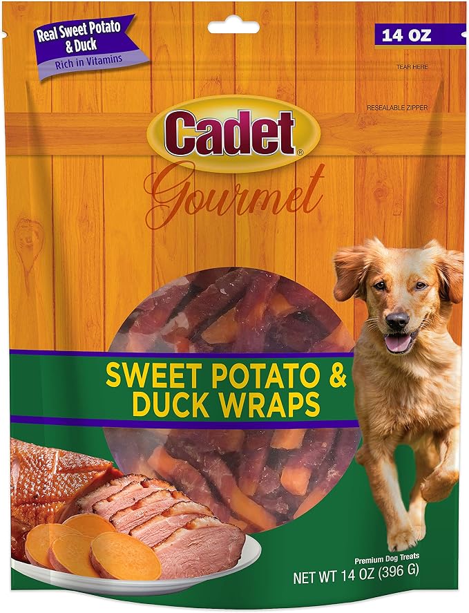 Cadet Gourmet Sweet Potato & Duck Dog Treats Wraps - Healthy & Natural Sweet Potato & Duck Dog Training Treats for Small & Large Breeds - Inspected & Tested in USA (14 oz.)