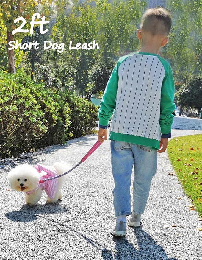 2/3/4/6/10 Foot Reflective Dog Leash Strong Nylon Rope Braided Heavy Duty for Large Medium Small Dogs Walking Training Leads (Pink, 2ft * 1/2")