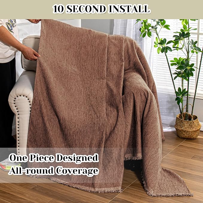MEETSKY Sofa Covers Armchair Single Couch Cover for Dogs,Throw Couch Cover with Tassel Chair Recliner Futon Cover Washable 1 Cushion Couch Chenille Couch Protector, 71"x 91", Reddish Chocolate