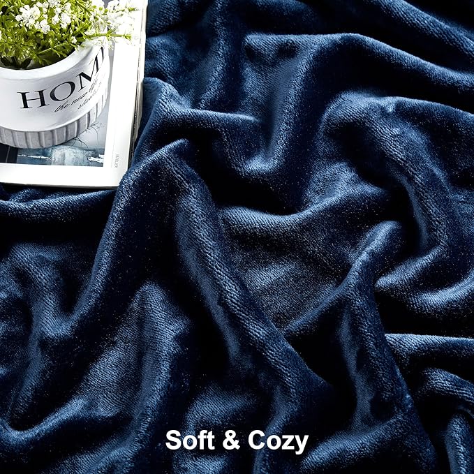 DREAMNINE Extra Large Soft Comfy Fluffy Fleece Bed Blanket Full Size 80" x 90", Luxury Decorative Fuzzy Blanket for Women Girl, Big Cozy Shaggy Warm Flannel Blankets for Winter Autumn Pets, Navy Blue