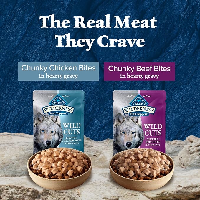 Blue Buffalo Wilderness Trail Toppers Wild Cuts Chicken & Beef Variety Pack, Natural Wet Dog Food Made with Natural Ingredients, Protein-Rich & Grain-Free Recipes, 3-oz. Each (12 Pouches)