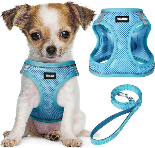 YIMEIS Dog Harness and Leash Set, No Pull Soft Mesh Pet Harness, Reflective Adjustable Puppy Vest for Small Medium Large Dogs, Cats (Sky Blue, Small (Pack of 1)