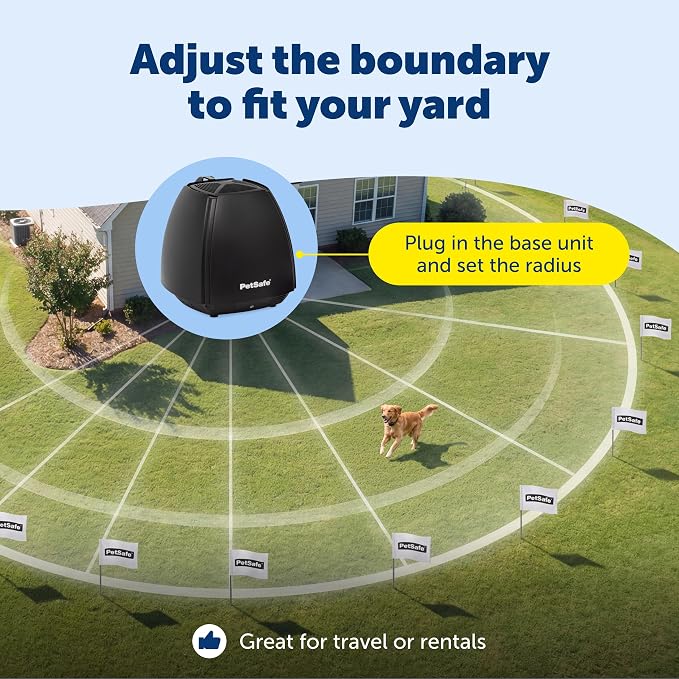 PetSafe Stay & Play Wireless Fence with Replaceable Battery Collar No Wire to Bury Covers 3/4-Acre Yard for Dogs 5 lbs and Up Portable Design from the Parent Company of Invisible Fence Brand