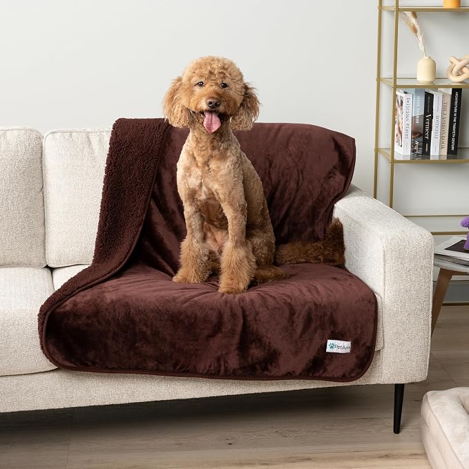 PetAmi Premium Waterproof Dog Blanket for Large Dogs, Reversible Sherpa & Flannel Fleece, Leakproof Pet Throw for Couch Protection, Soft Plush Furniture Protector for Cats, Washable, 60x80 Brown