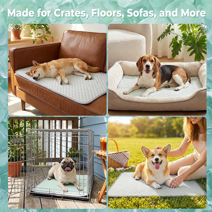 PatiencET Dog Cooling Mat, 28 x 40 in No-Gel Cooling Pad for Medium Dogs, Cool Touch Pet Mat with Ice-Dot Texture, Washable Summer Dog Mat for Crate, Floor, Sofa, Car, Light Green