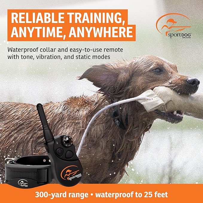 SportDOG YardTrainer 300 Remote Dog Training Collar - 300 Yard Range, 7 Static Levels, Tone & Vibration, DryTek Waterproof, Rechargeable, No-Look Design - Ideal for Yard and Park Training