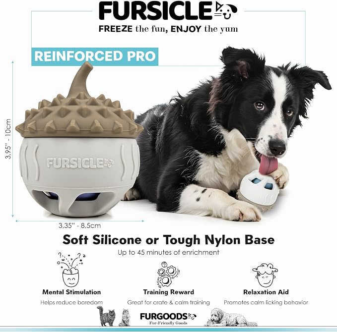FURSICLE Reinforced Pro. Frozen Dog Treat Toy Ball | Interactive Enrichment Dispenser | Freezable Ice Licking Feeder Keeps Dogs Busy & Calm | Mental Stimulation & Boredom Buster