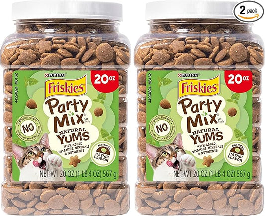 Friskies Purina Made in USA Facilities, Natural Cat Treats, Party Mix Natural YUMS Catnip Flavor - 20 Ounce (Pack of 2)
