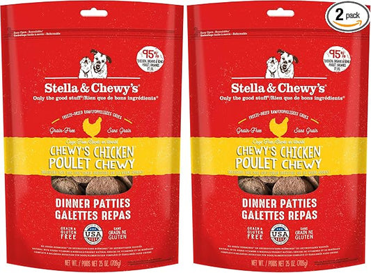 Stella & Chewy's Freeze-Dried Raw Dinner Patties - Chicken Recipe - High Protein Grain-Free Puppy & Dog Food - Perfect for Picky Eaters - 25 oz,(Pack of 2)