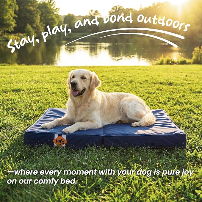 Laifug Foldable Waterproof Dog Bed for Large Dogs - Outdoor Orthopedic Dog Bed with Washable Removable Cover, Pet Mattress with Handles,Navy Blue, (36 x 27 x 3.5, inches)