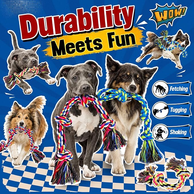 Forfon Tough & Strong Dog Toy for Aggressive Chewers – Tough Chew Toys for Large Dogs, Ideal for Tug-of-War & Teeth Cleaning, with 3 Rope Toys & 2 Dog Bags