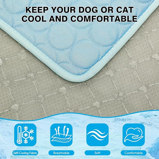 Dog Cooling Mat, Q-Max>0.4 Pet Dog Self Cool Pad, Ice Silk Washable Summer Cooled Mat for Dogs Cats, Kennels, Crates and Beds
