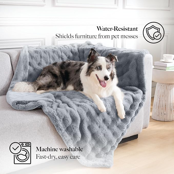 Modern Threads Water-Resistant Faux Rabbit Fur Pet Blanket for Dogs & Cats – Ultra-Soft Couch, Bed & Crate Protector, 30x40 Dark Grey