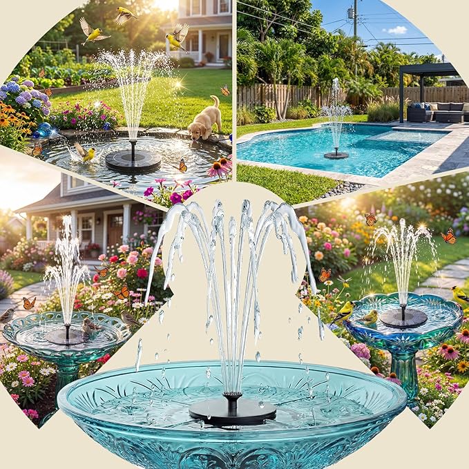 AISITIN Solar Fountain, 2.5W Solar Water Fountain Pump with 6 Nozzles & 4 Tube Supports, 6.7" Solar Powered Fountain for Garden, Pond, Pool, Fish Tank, Aquarium Outdoor